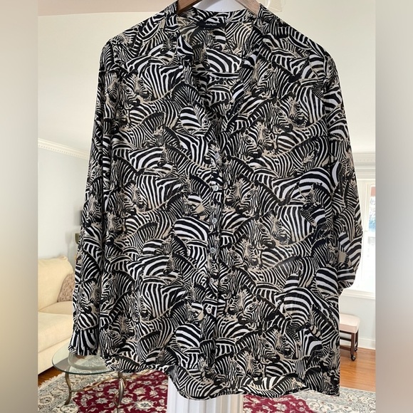 Alfani Tops - Alfani women’s long adjustable sleeves black and white zebra print size 12